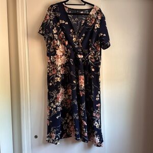 Shein Curve Navy Blue Floral Wrap Dress Size 2XL Plus Size